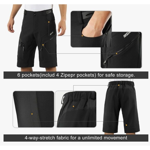 ARSUXEO Men's Loose Fit Water Resistant Cycling Shorts Size XL New With Tags - Picture 2 of 8
